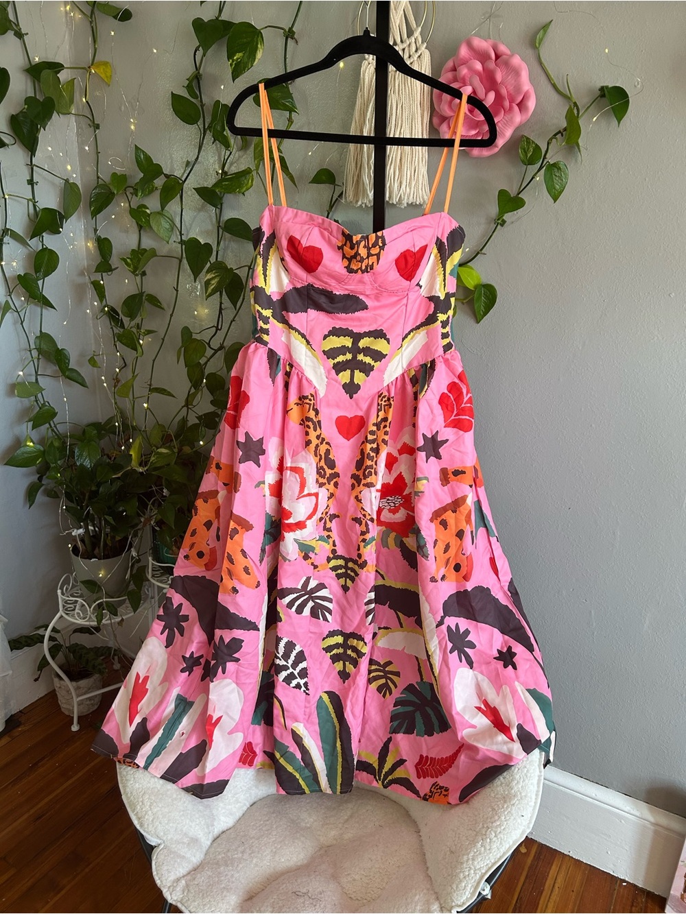 Nice to Meet You Tropical-Print Midi Spaghetti Straps Large, fits like MED